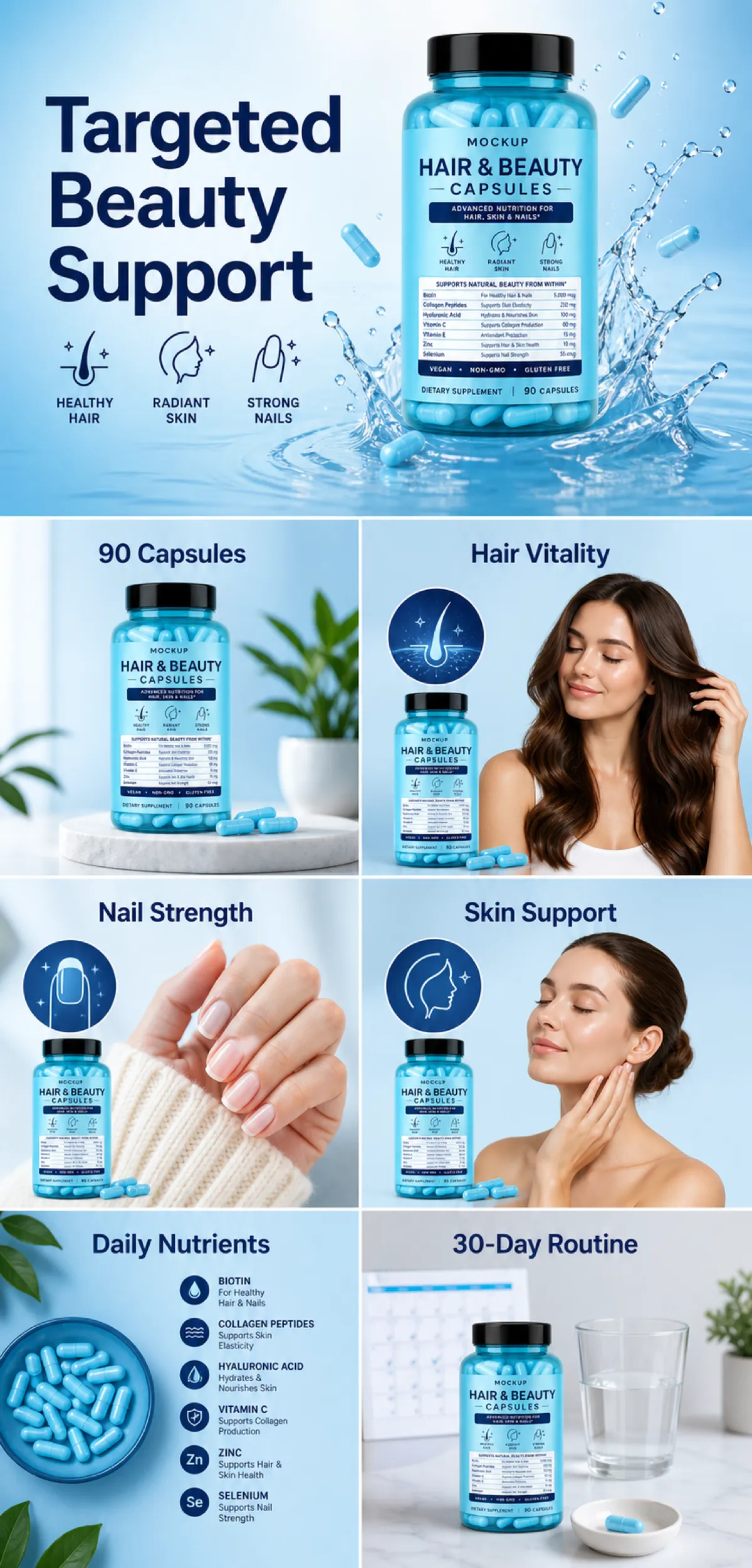 Hair and Beauty Capsules Supplement Mockup Design｜AI Image Generation Prompts