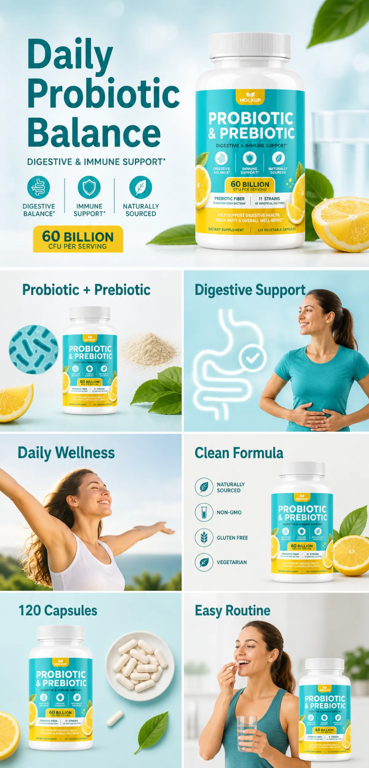 Daily Probiotic and Prebiotic Supplement Bottle｜AI Image Generation Prompts