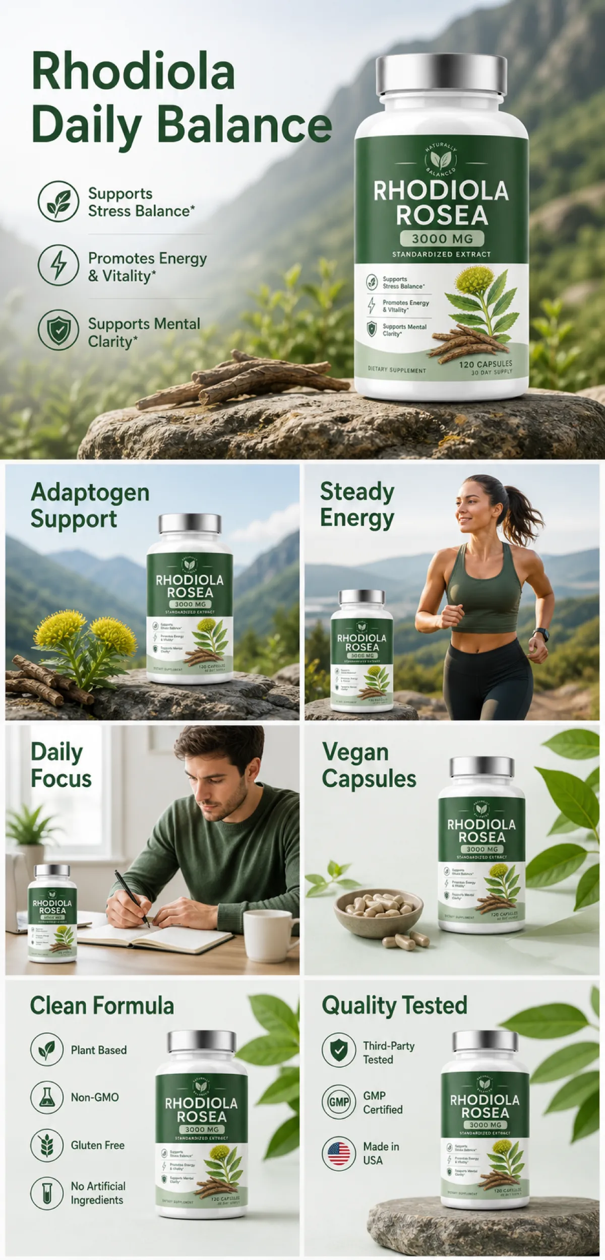Rhodiola Rosea 3000mg Daily Balance Supplement｜AI Image Generation Prompts