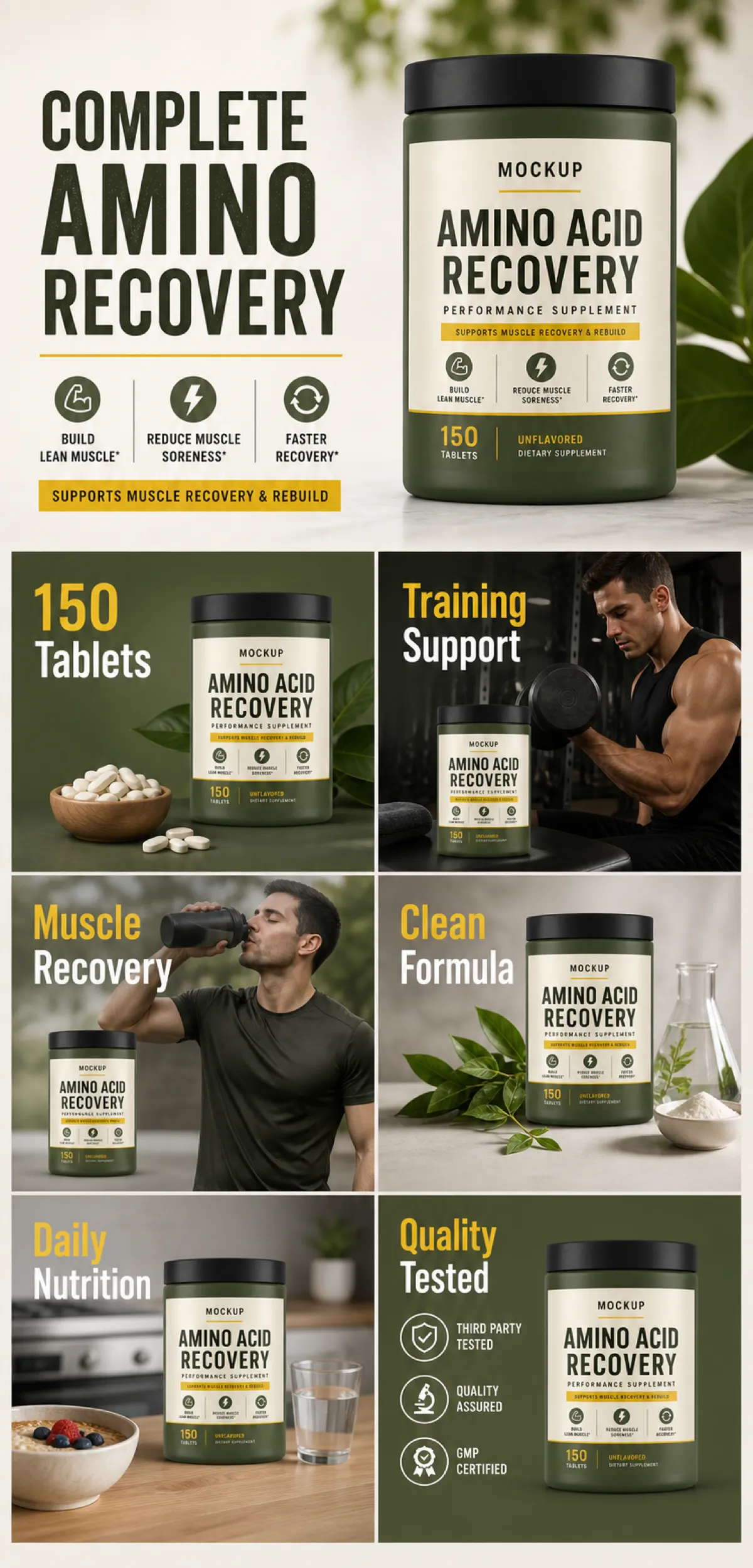 Amino Acid Recovery Supplement Bottle Mockup｜AI Image Generation Prompts