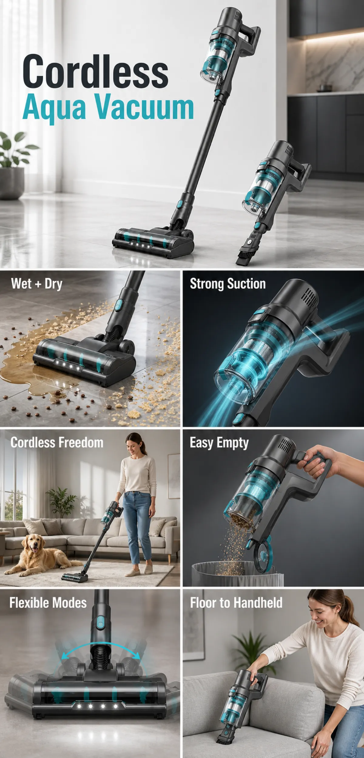 Cordless Aqua Vacuum Cleaner Features and Modes｜AI Image Generation Prompts