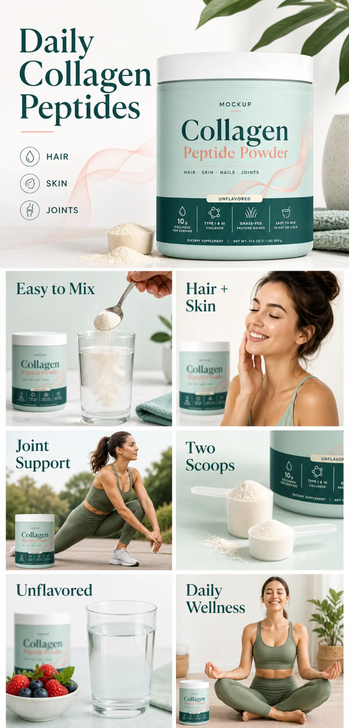 Daily Collagen Peptides Powder Supplement Mockup｜AI Image Generation Prompts