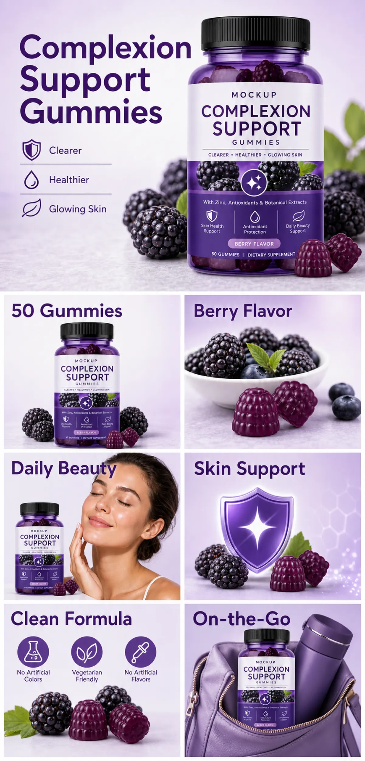 Complexion Support Gummies for Clearer Glowing Skin｜AI Image Generation Prompts