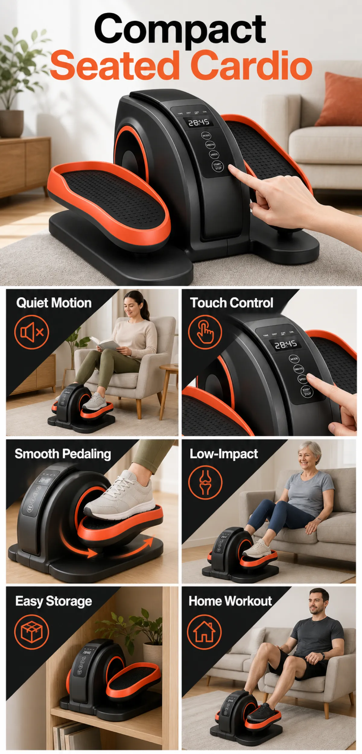 Compact Seated Cardio Machine for Home Workouts｜AI Image Generation Prompts