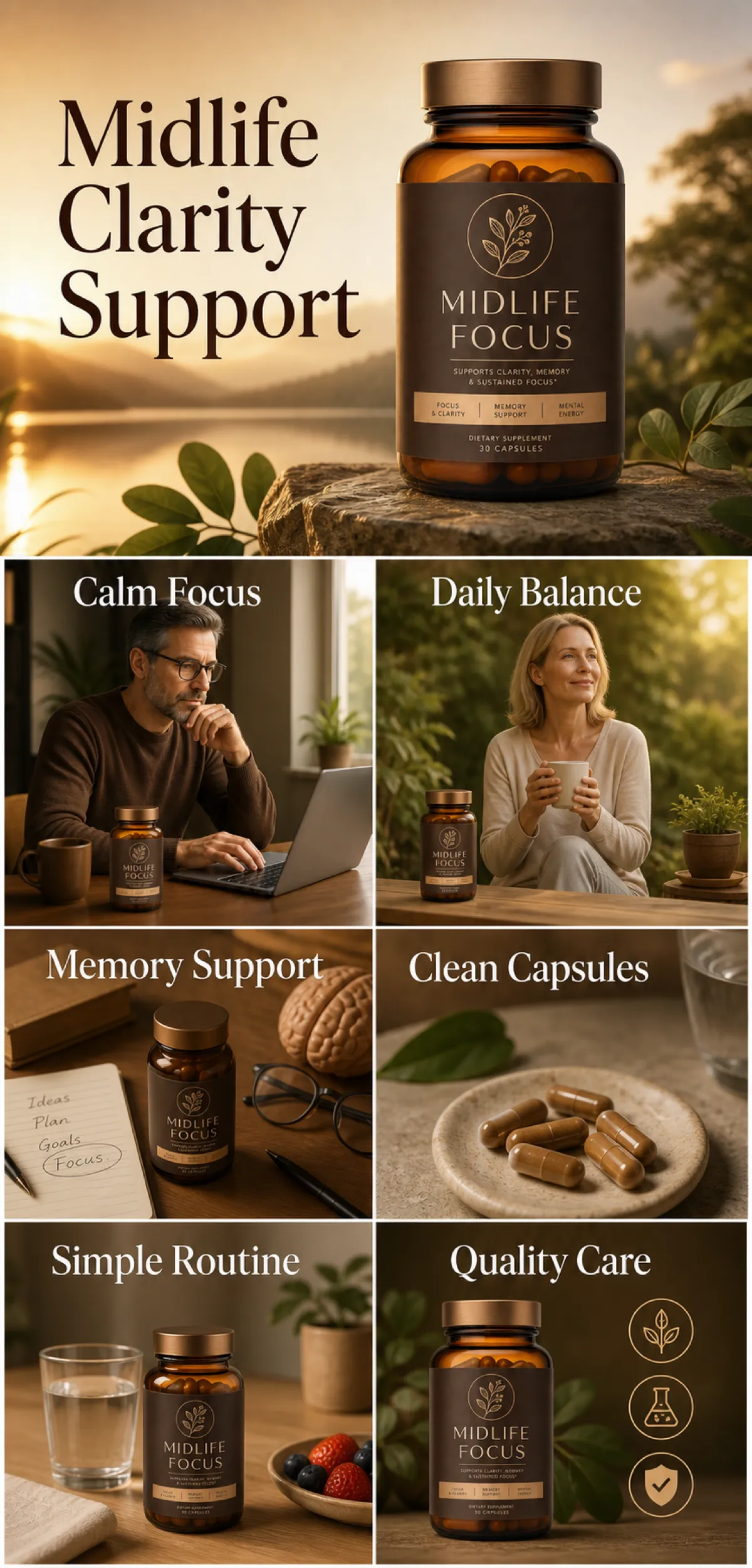 Midlife Focus Supplement for Clarity and Memory｜AI Image Generation Prompts