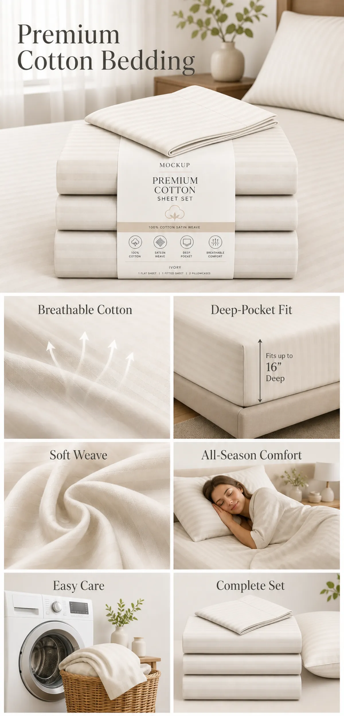 Premium Cotton Bedding Sheet Set Overview｜AI Image Generation Prompts