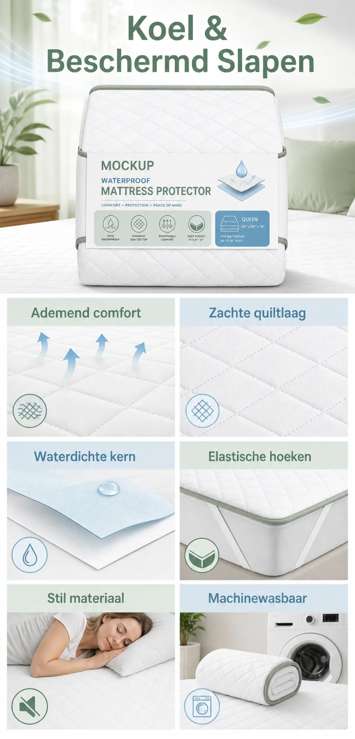 Waterproof Mattress Protector Features Infographic｜AI Image Generation Prompts