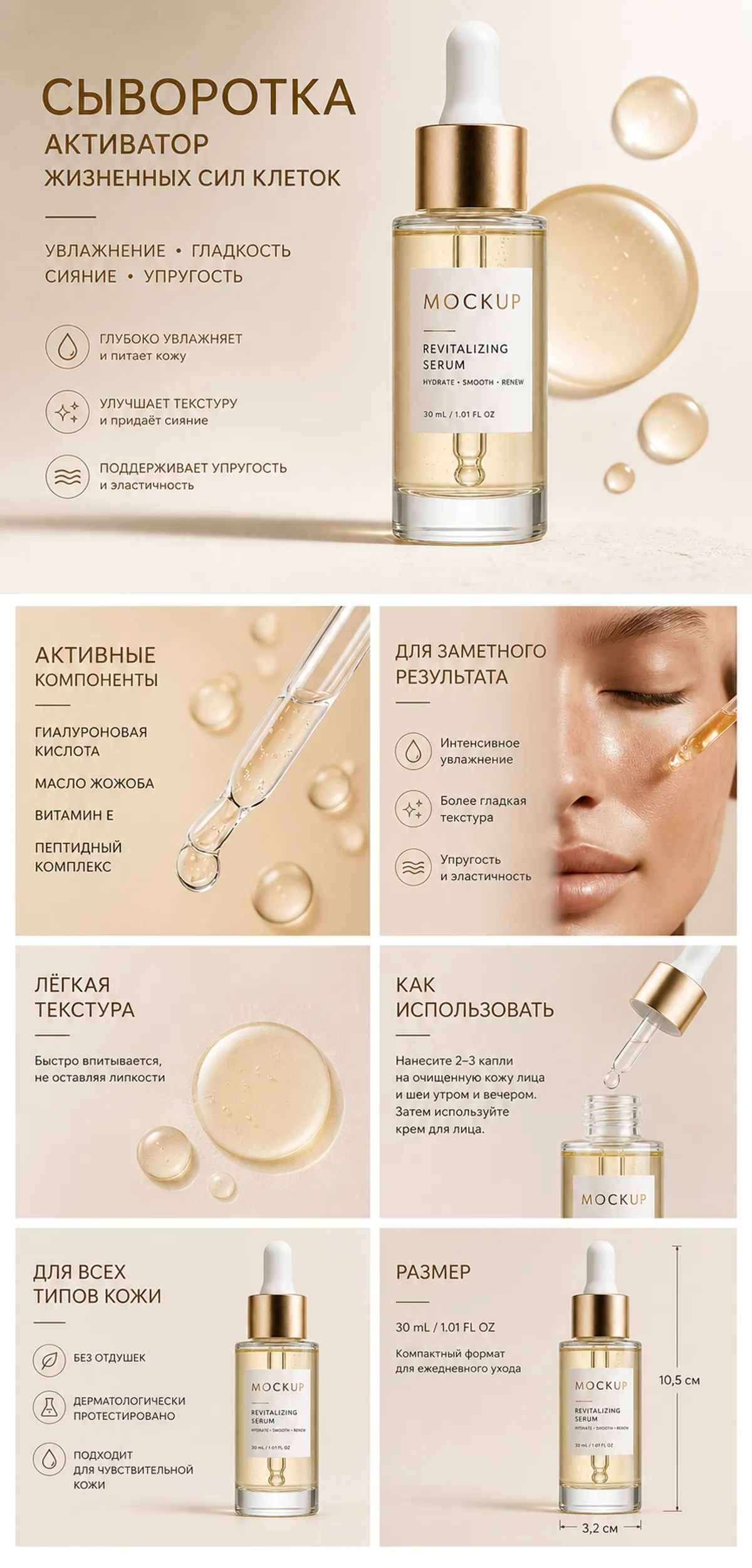 Revitalizing Serum Skincare Mockup Infographic｜AI Image Generation Prompts