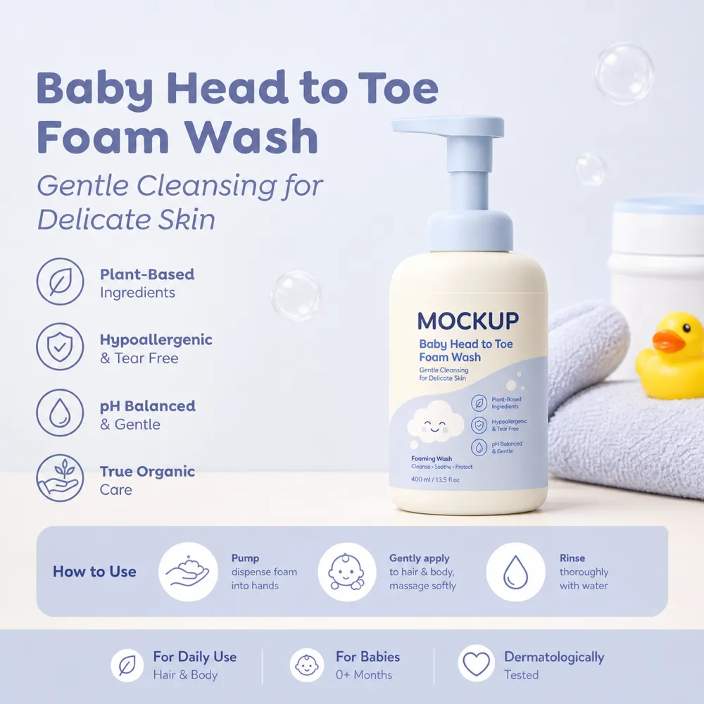 Baby Head to Toe Foam Wash Mockup for Delicate Skin｜AI Image Generation Prompts
