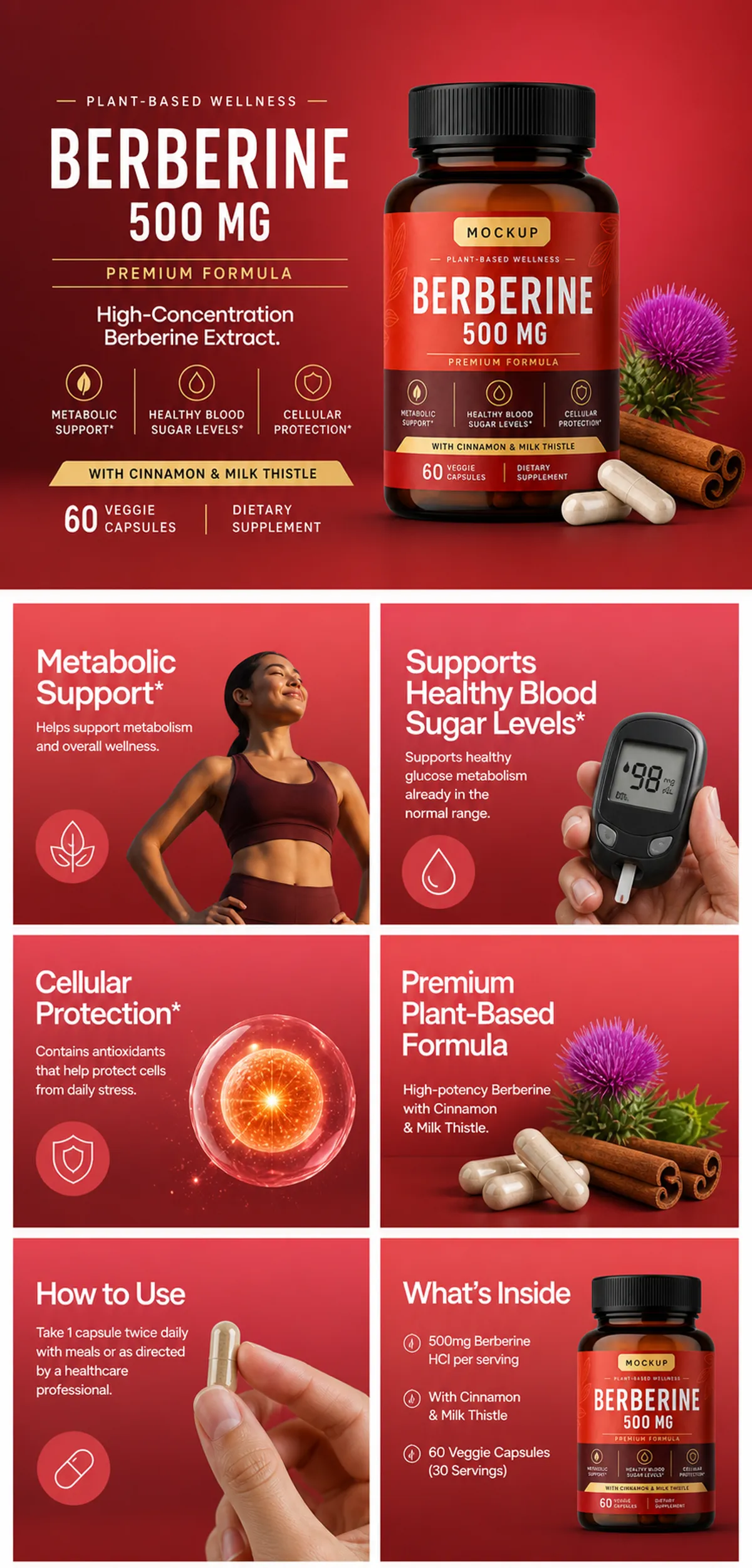 Berberine 500mg Plant-Based Wellness Supplement｜AI Image Generation Prompts