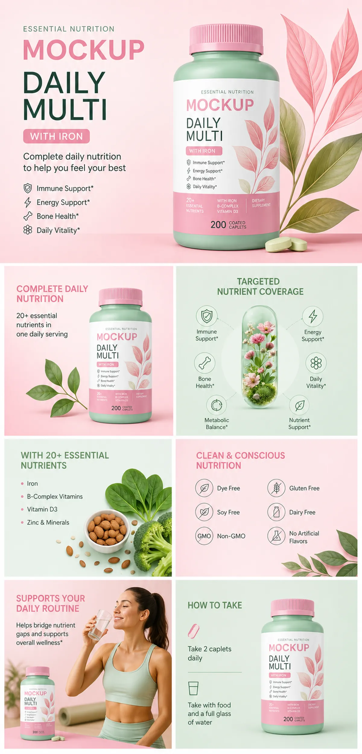 Daily Multi Vitamin Supplement Bottle Mockup｜AI Image Generation Prompts
