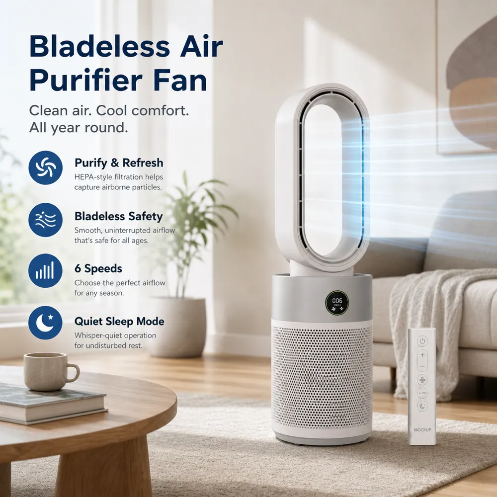 Bladeless Air Purifier Fan with Remote Control｜AI Image Generation Prompts