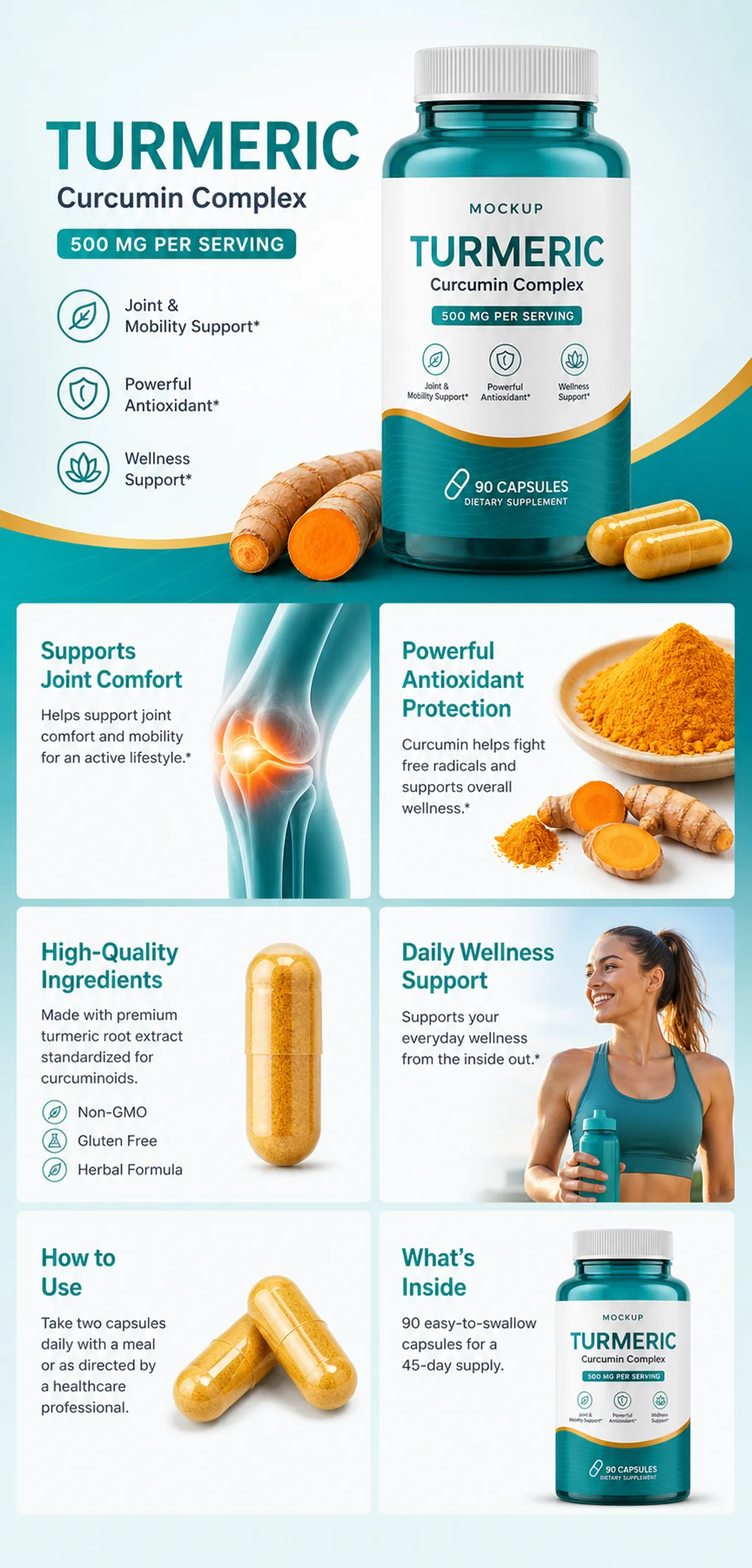 Turmeric Curcumin Complex 500mg Dietary Supplement Bottle｜AI Image Generation Prompts