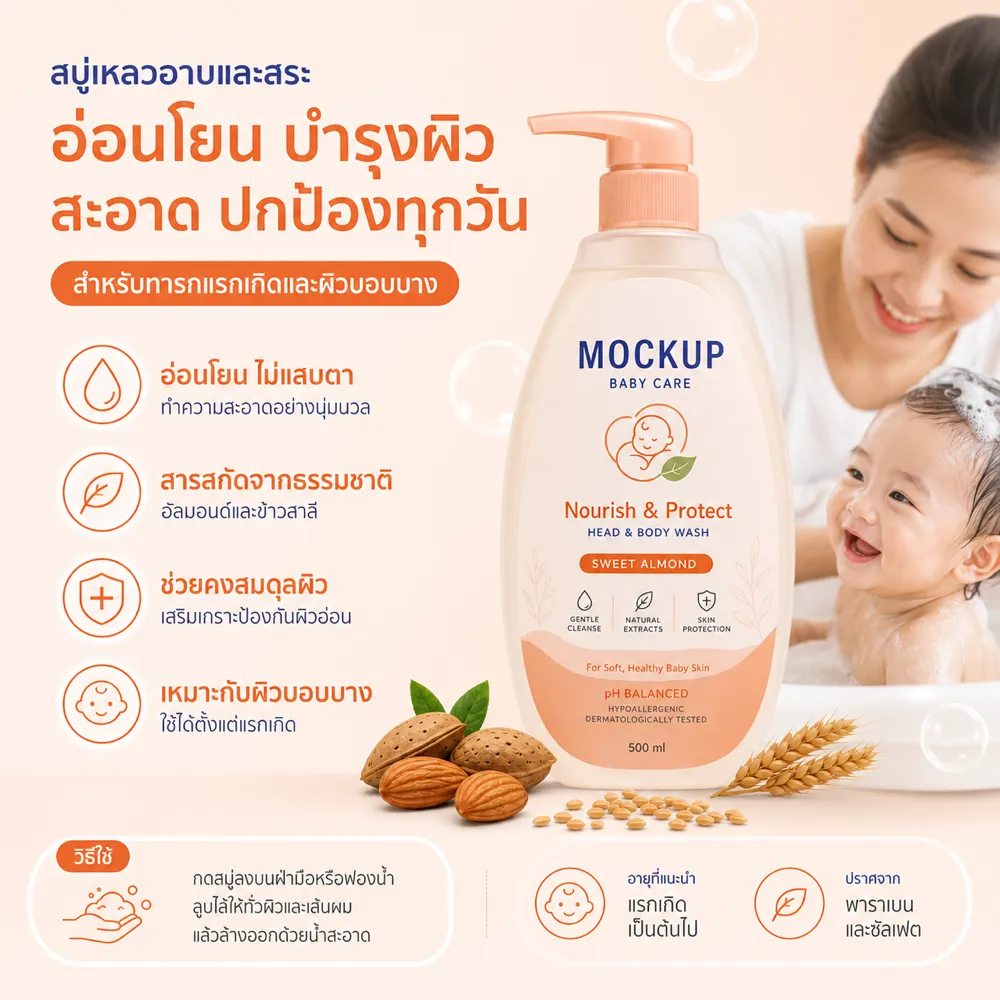 Sweet Almond Baby Care Head and Body Wash Mockup｜AI Image Generation Prompts