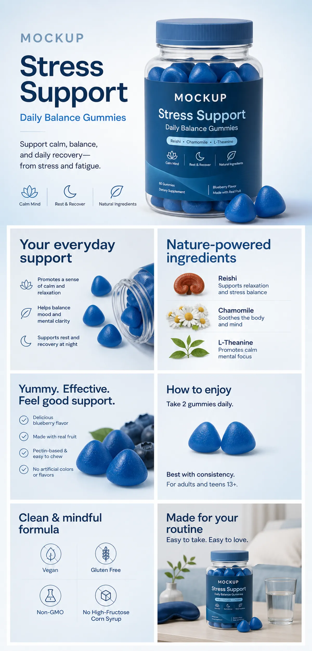 Stress Support Daily Balance Gummies Mockup｜AI Image Generation Prompts