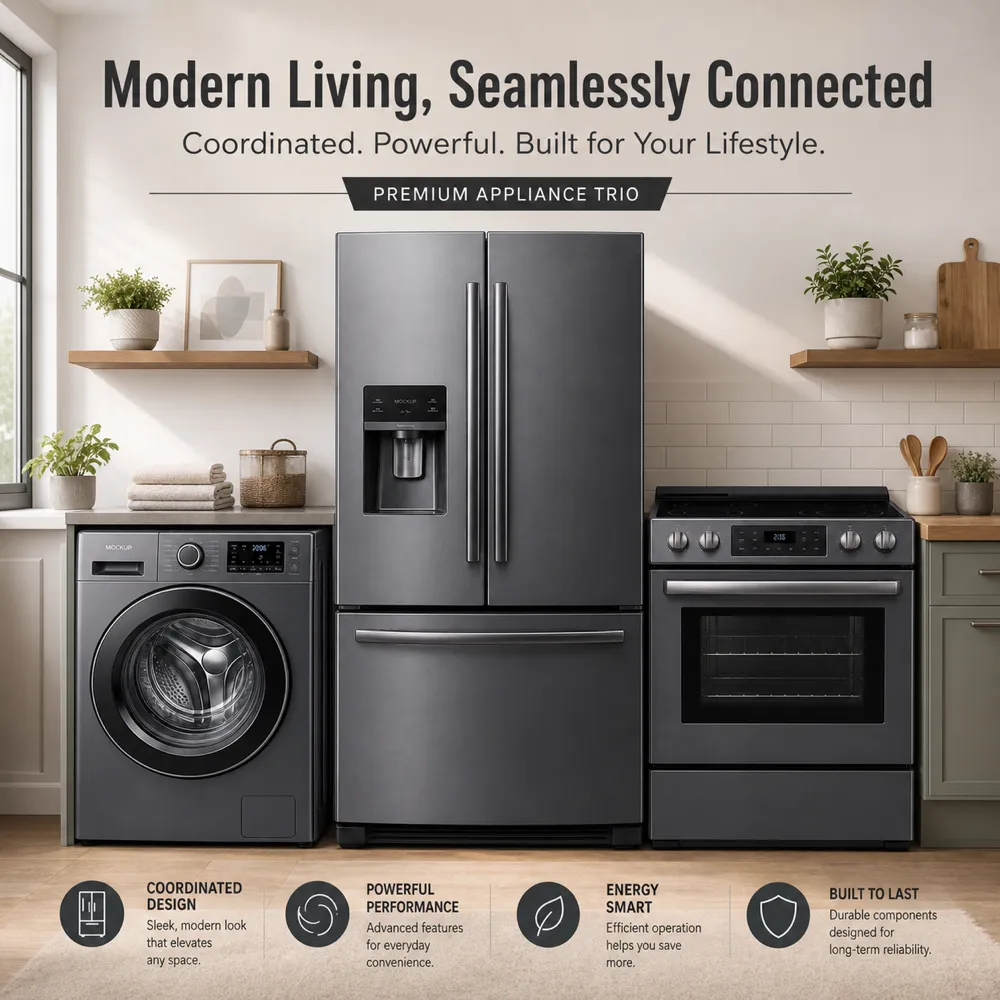 Modern Dark Grey Home Appliance Trio Set｜AI Image Generation Prompts