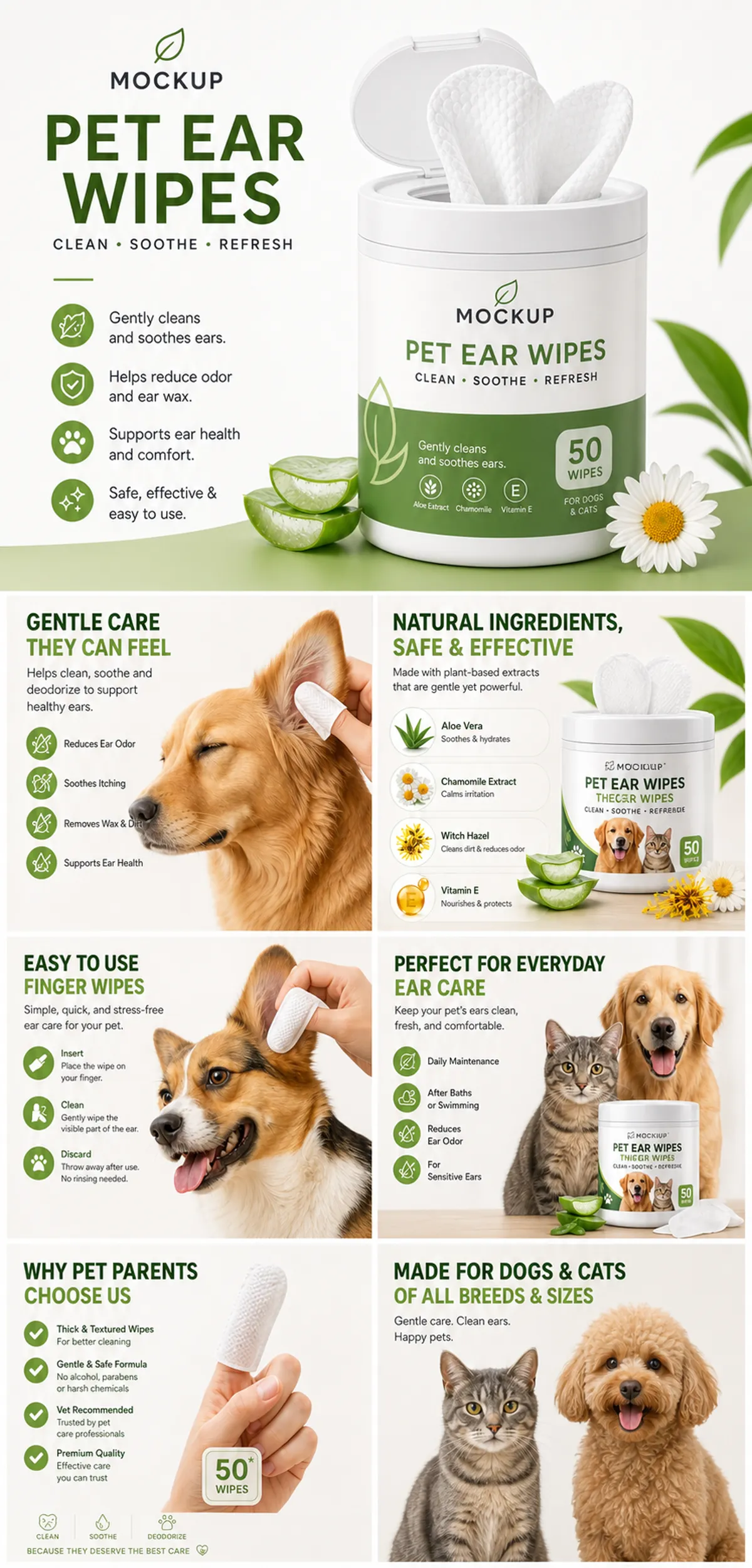 Pet Ear Wipes Cleaning Features for Dogs and Cats｜AI Image Generation Prompts