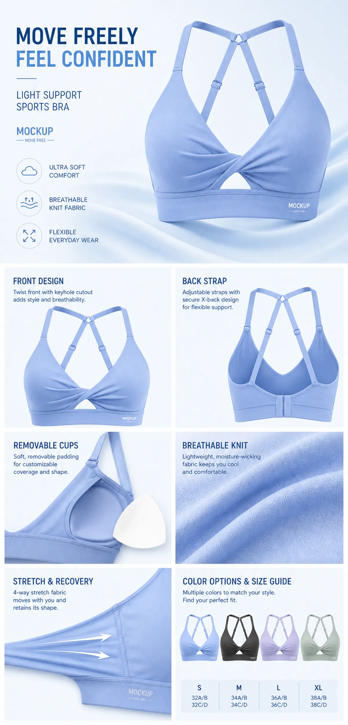 Light Support Sports Bra with Twist Front and X-Back｜AI Image Generation Prompts