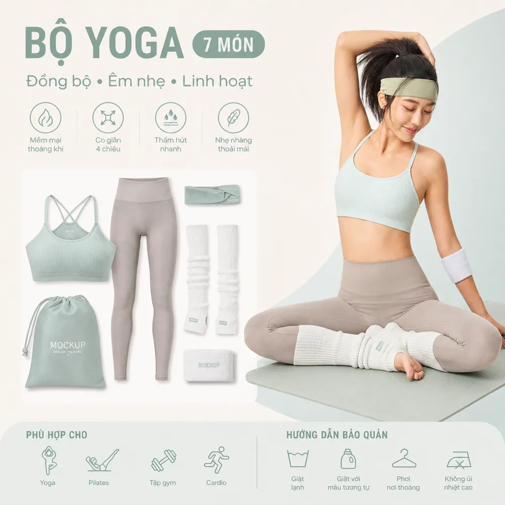 Women's 7-Piece Yoga Set with Leggings and Sports Bra｜AI Image Generation Prompts
