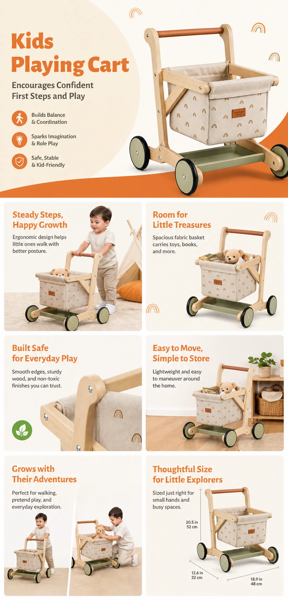 Kids Wooden Playing Cart and Walker Toy｜AI Image Generation Prompts