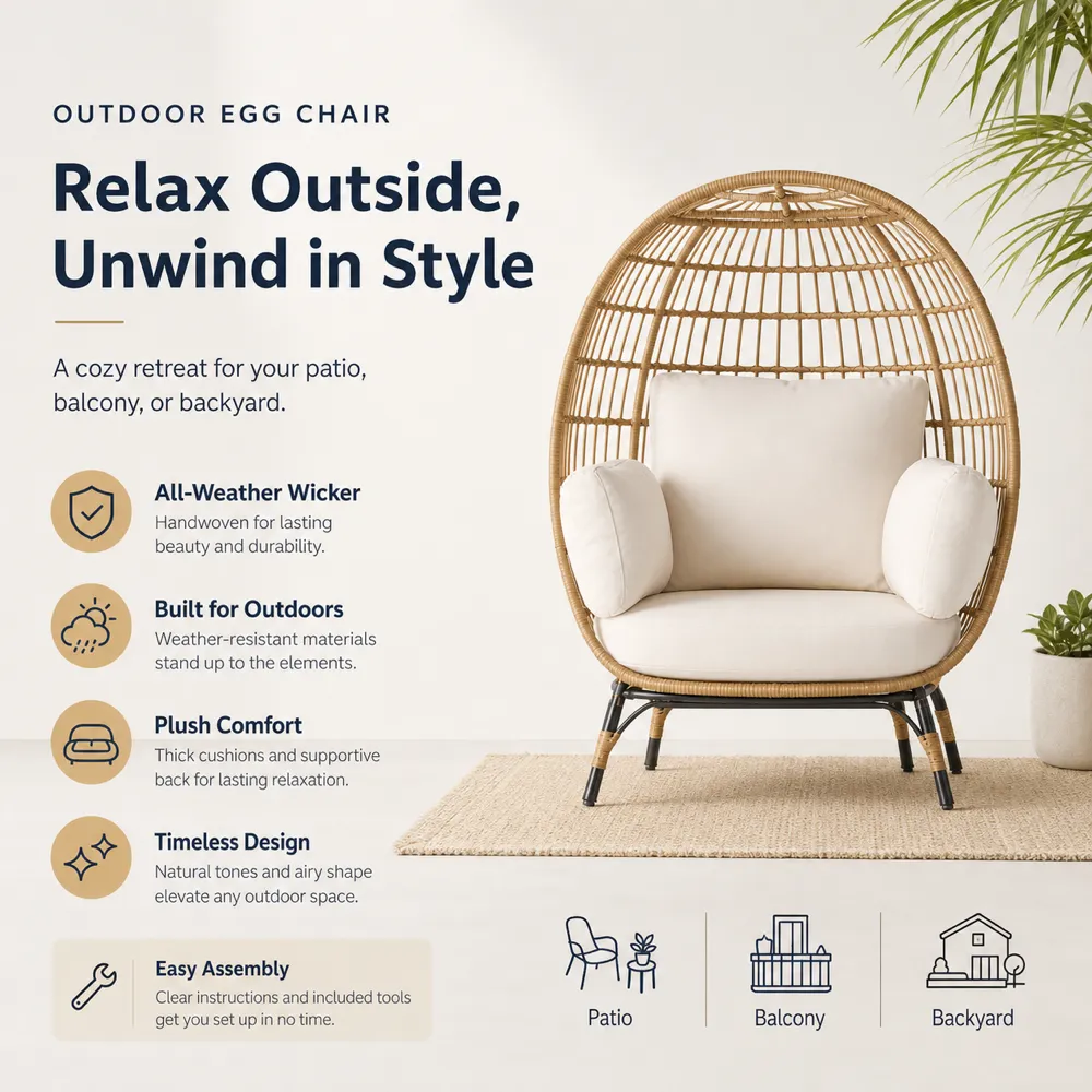 Outdoor Wicker Egg Chair for Patio and Balcony｜AI Image Generation Prompts