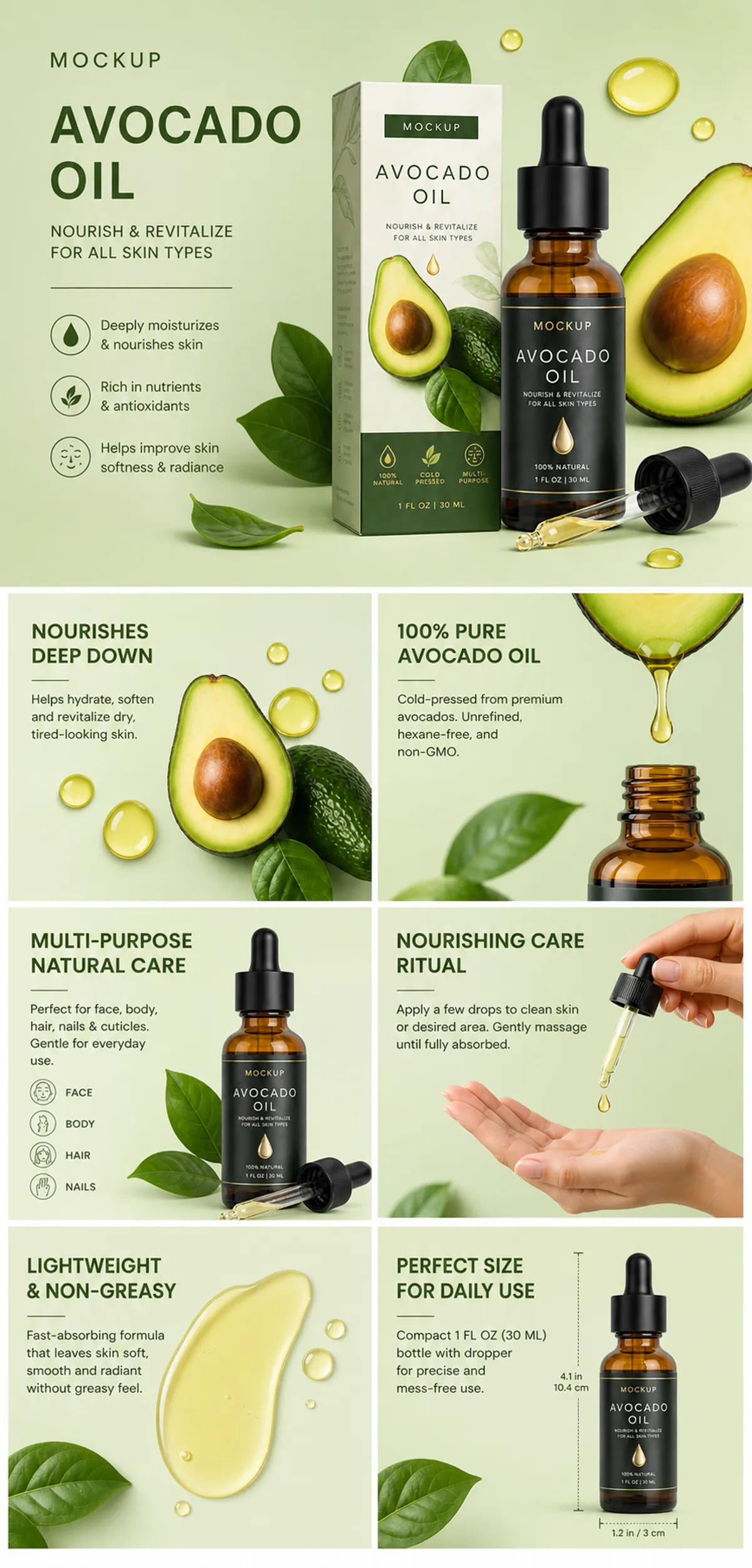 Avocado Oil Bottle and Box Mockup Design｜AI Image Generation Prompts