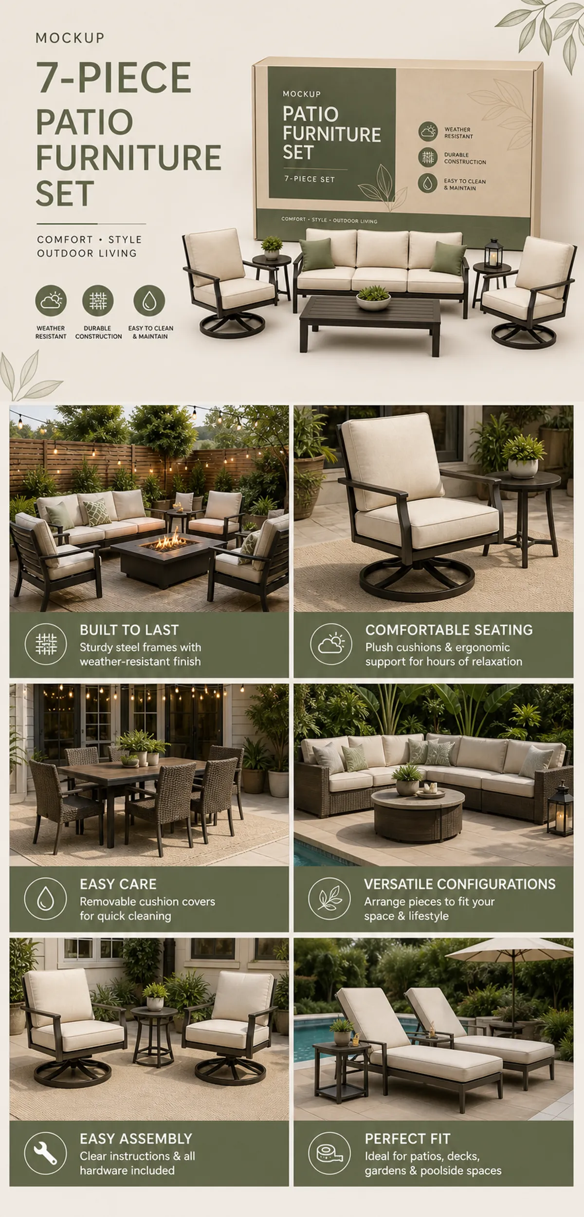 7-Piece Patio Furniture Set Mockup for Outdoor Living｜AI Image Generation Prompts