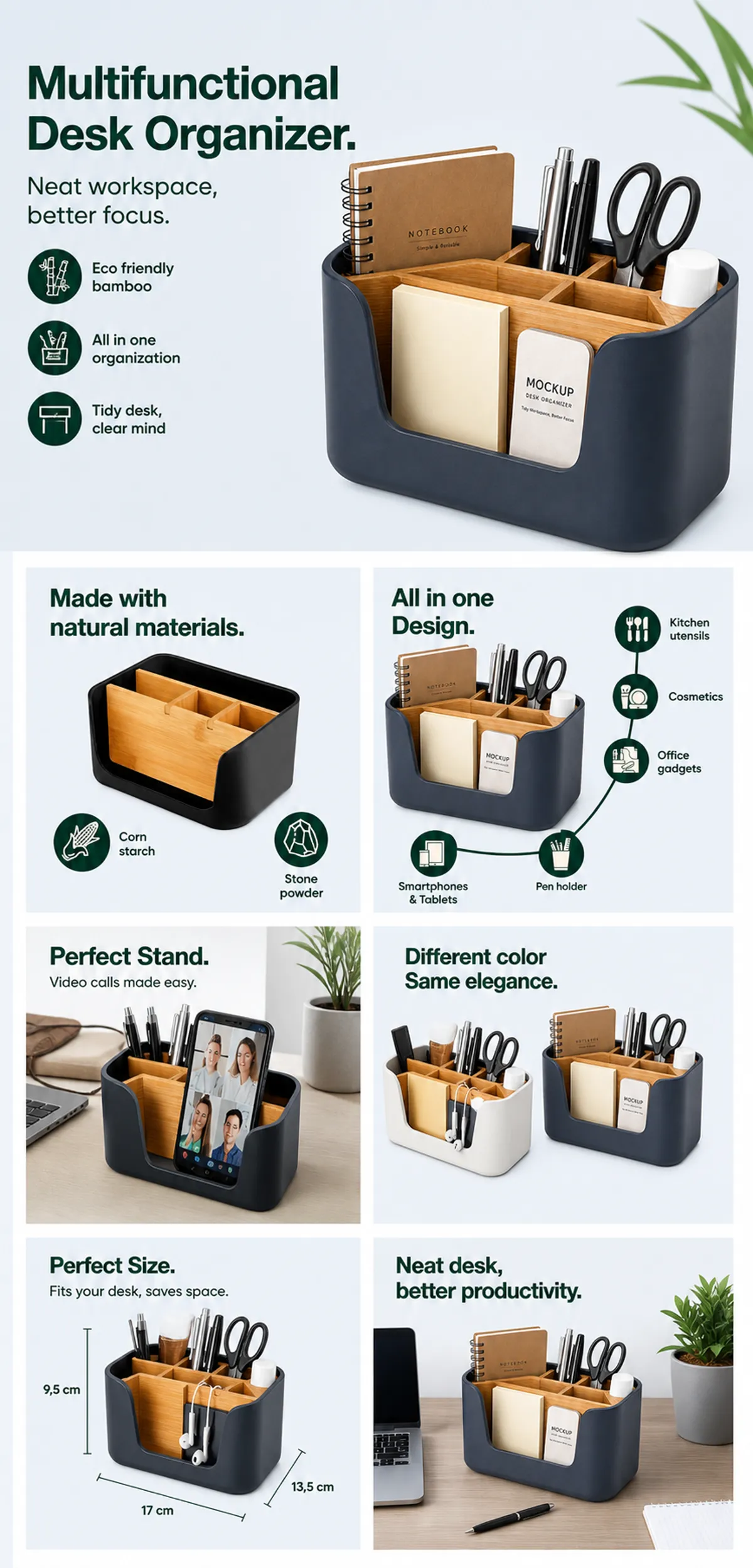 Multifunctional Bamboo Desk Organizer｜AI Image Generation Prompts