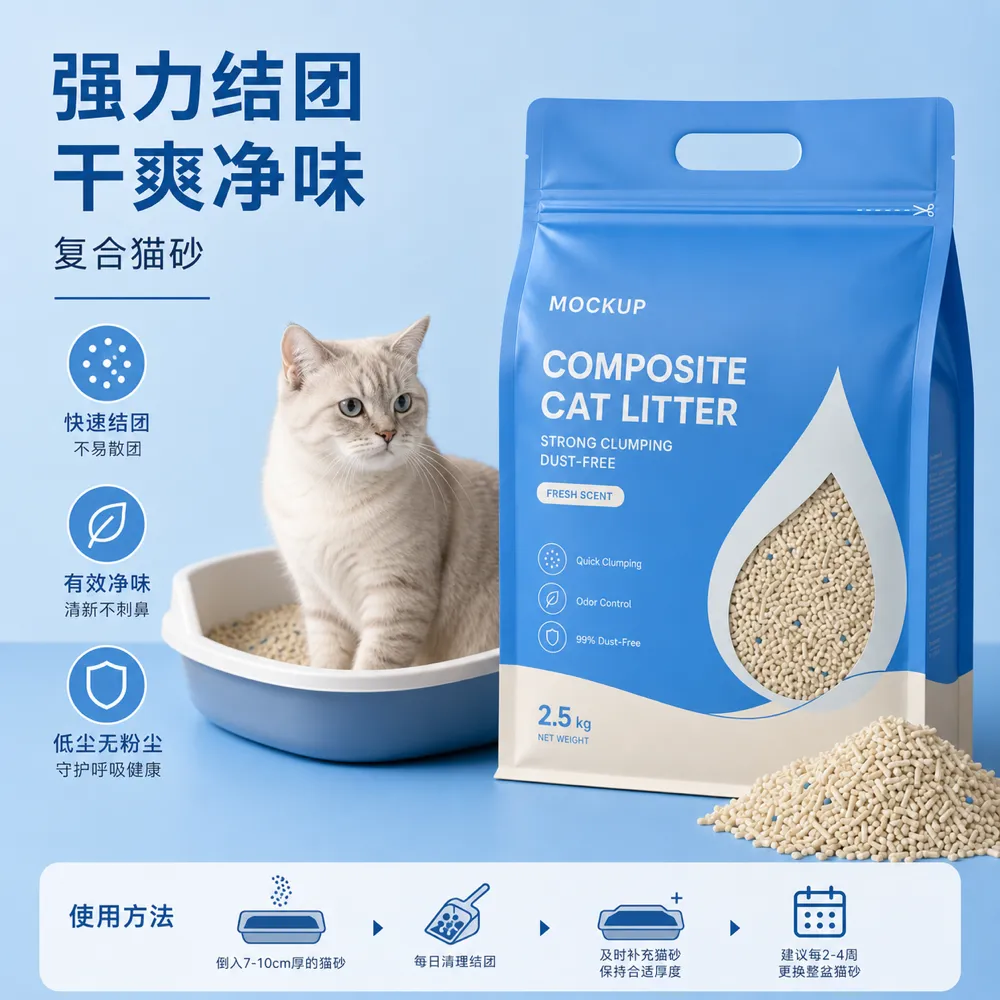 Composite Cat Litter Blue Bag Mockup with Cat｜AI Image Generation Prompts
