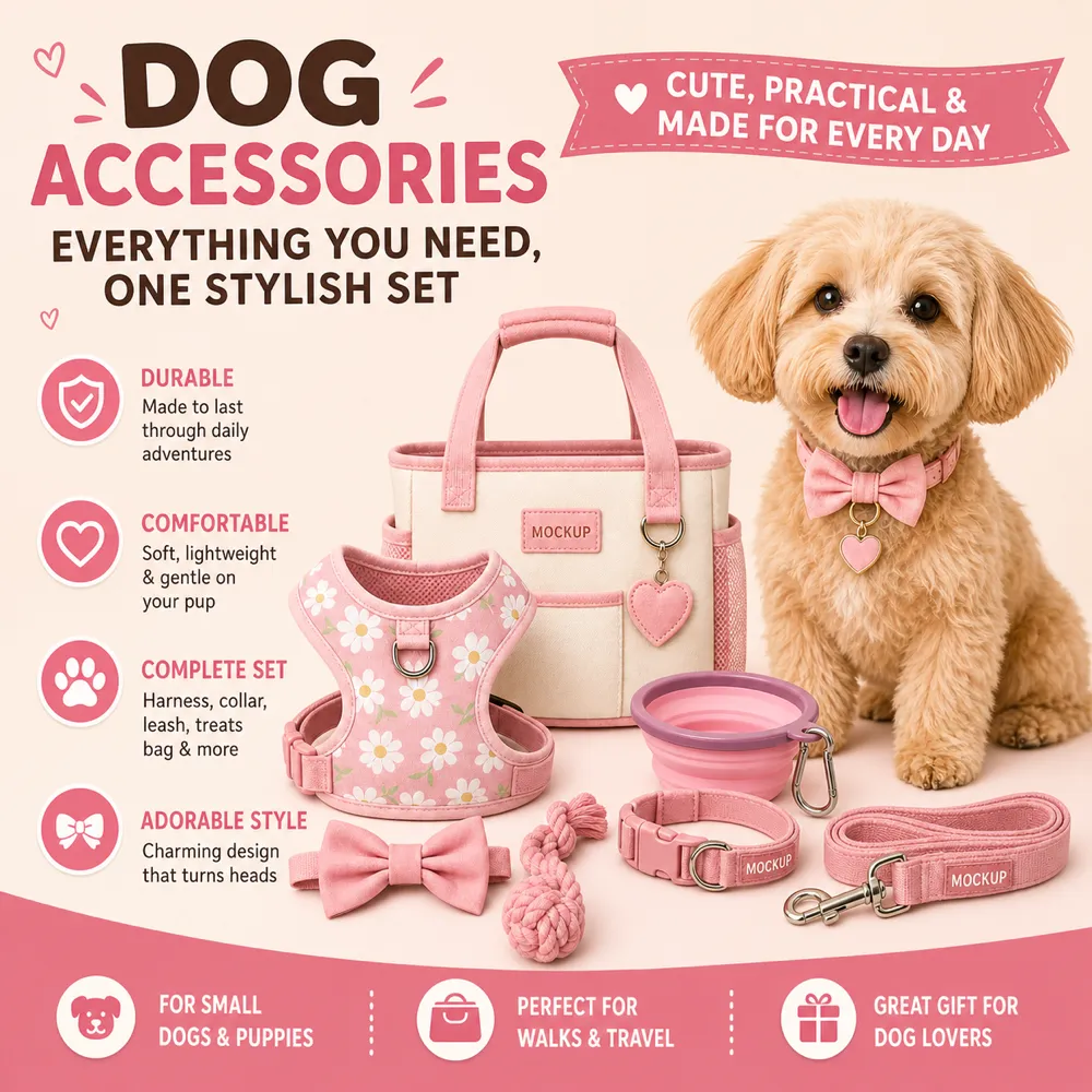 Stylish Pink Dog Accessories Set for Small Dogs｜AI Image Generation Prompts