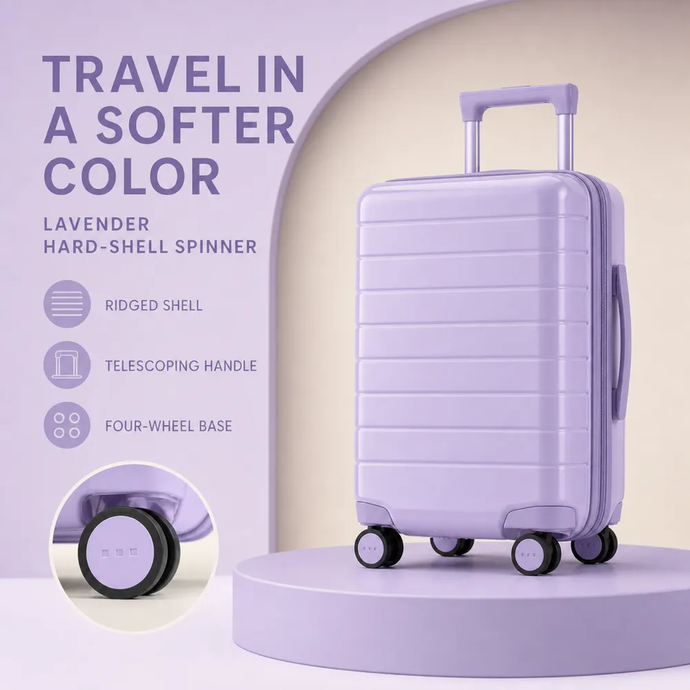 Lavender Hard-Shell Spinner Suitcase｜AI Image Generation Prompts