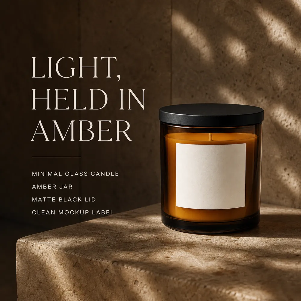 Minimal Amber Glass Candle Jar Mockup｜AI Image Generation Prompts