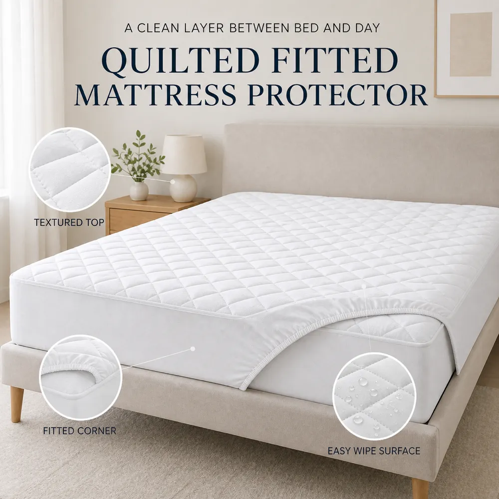 White Quilted Fitted Mattress Protector｜AI Image Generation Prompts