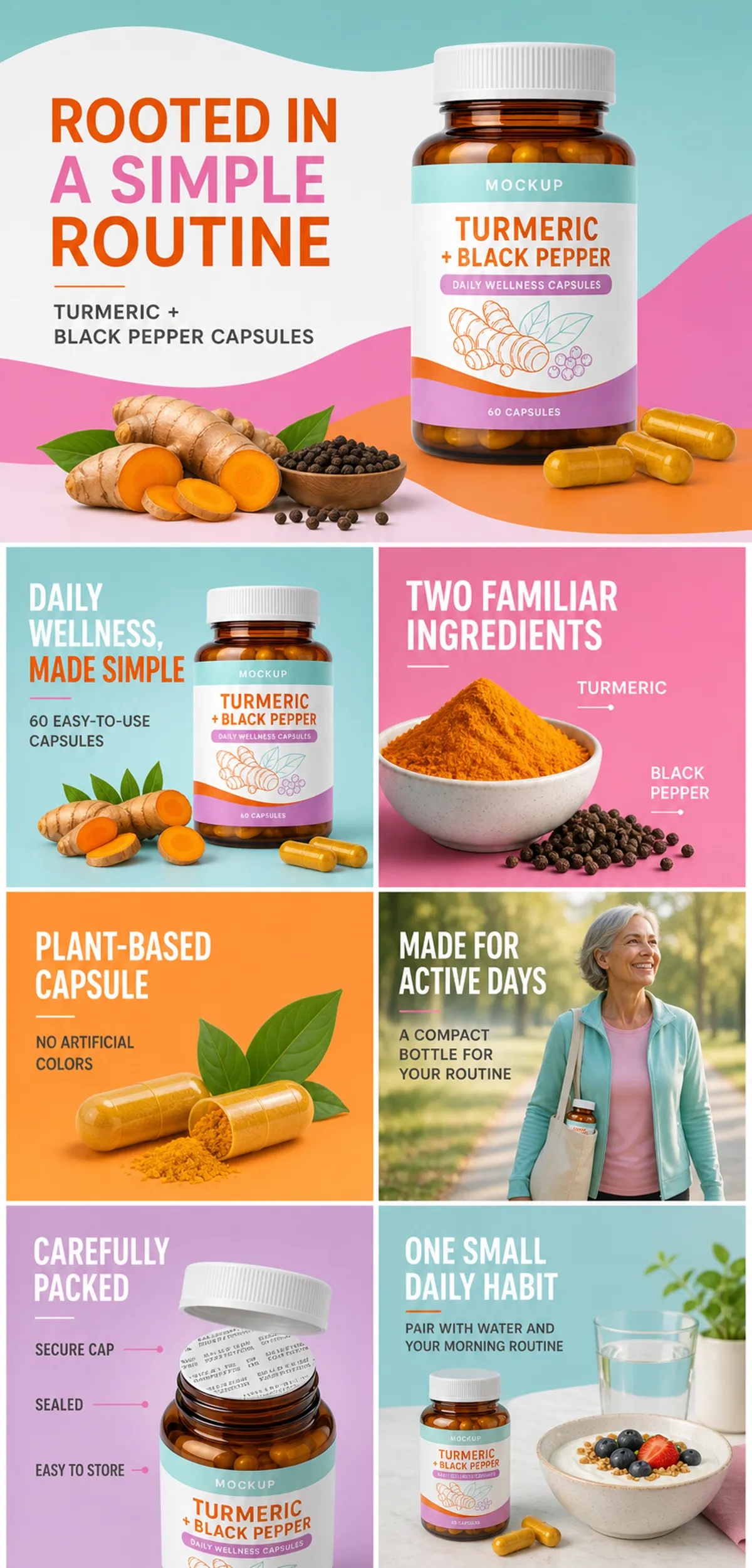 Turmeric and Black Pepper Daily Wellness Capsules｜AI Image Generation Prompts