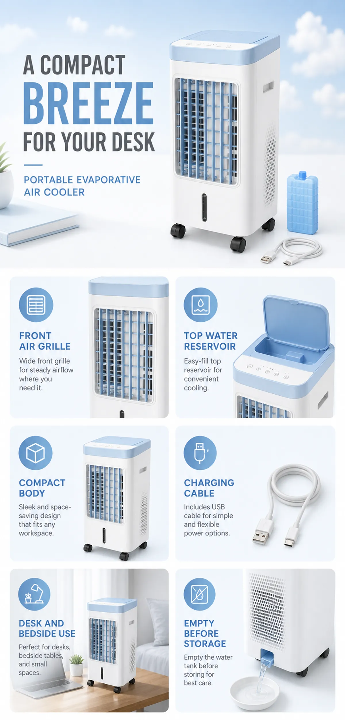 Compact Portable Evaporative Air Cooler for Desk｜AI Image Generation Prompts
