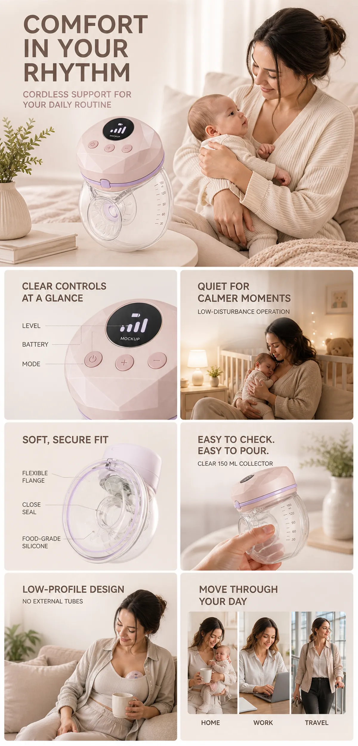 Comfortable Cordless Breast Pump for Daily Routine｜AI Image Generation Prompts