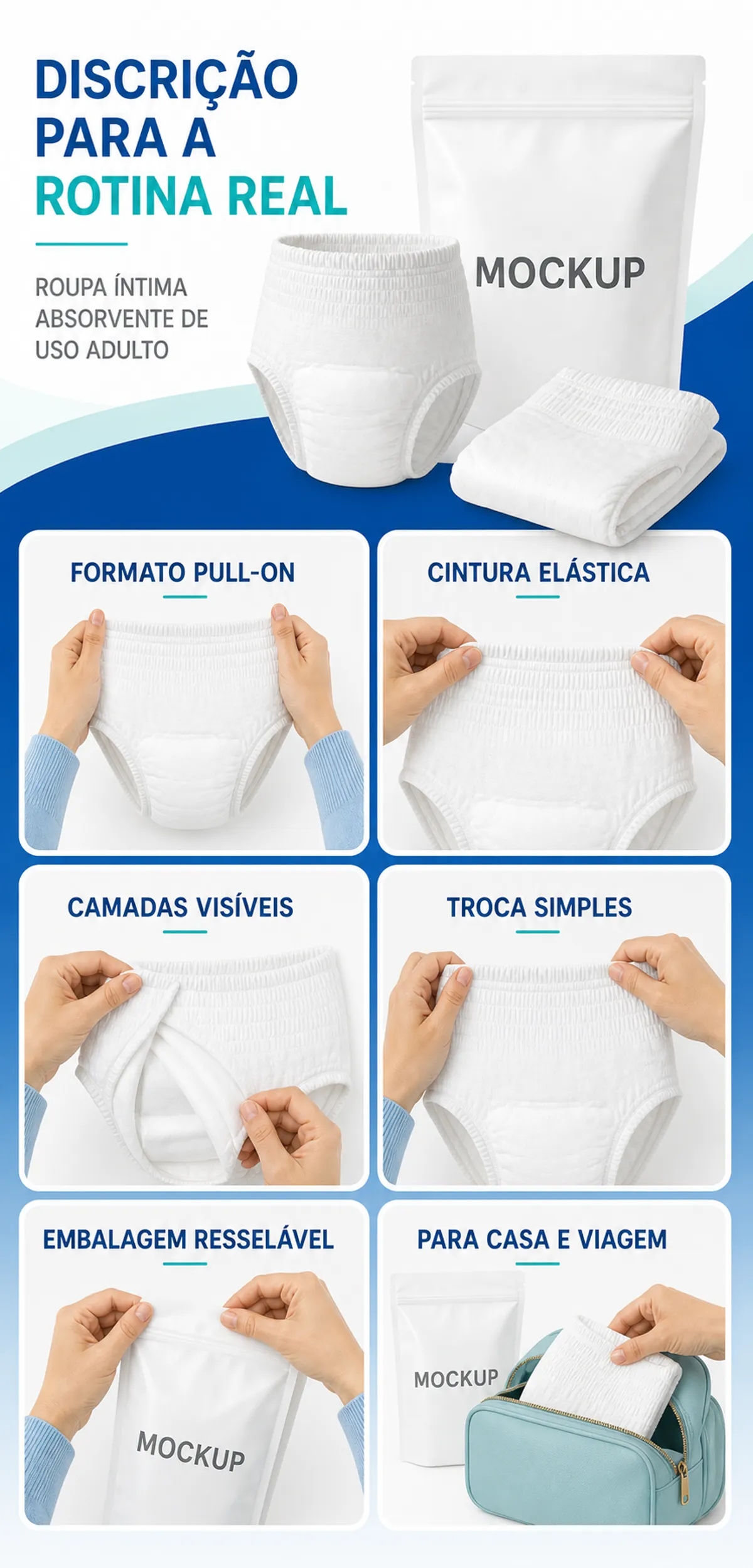 Adult Pull-On Incontinence Underwear Features｜AI Image Generation Prompts