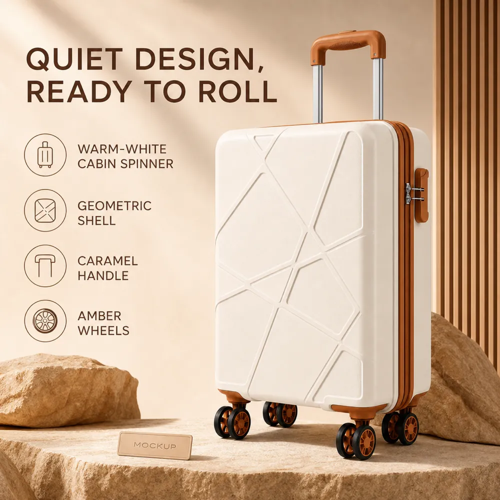 Warm-White Geometric Cabin Spinner Suitcase Mockup｜AI Image Generation Prompts