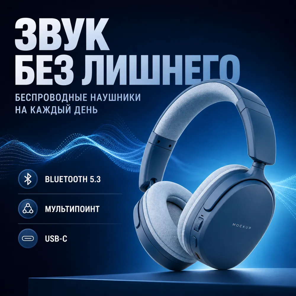 Blue Wireless Headphones Mockup Banner Design｜AI Image Generation Prompts