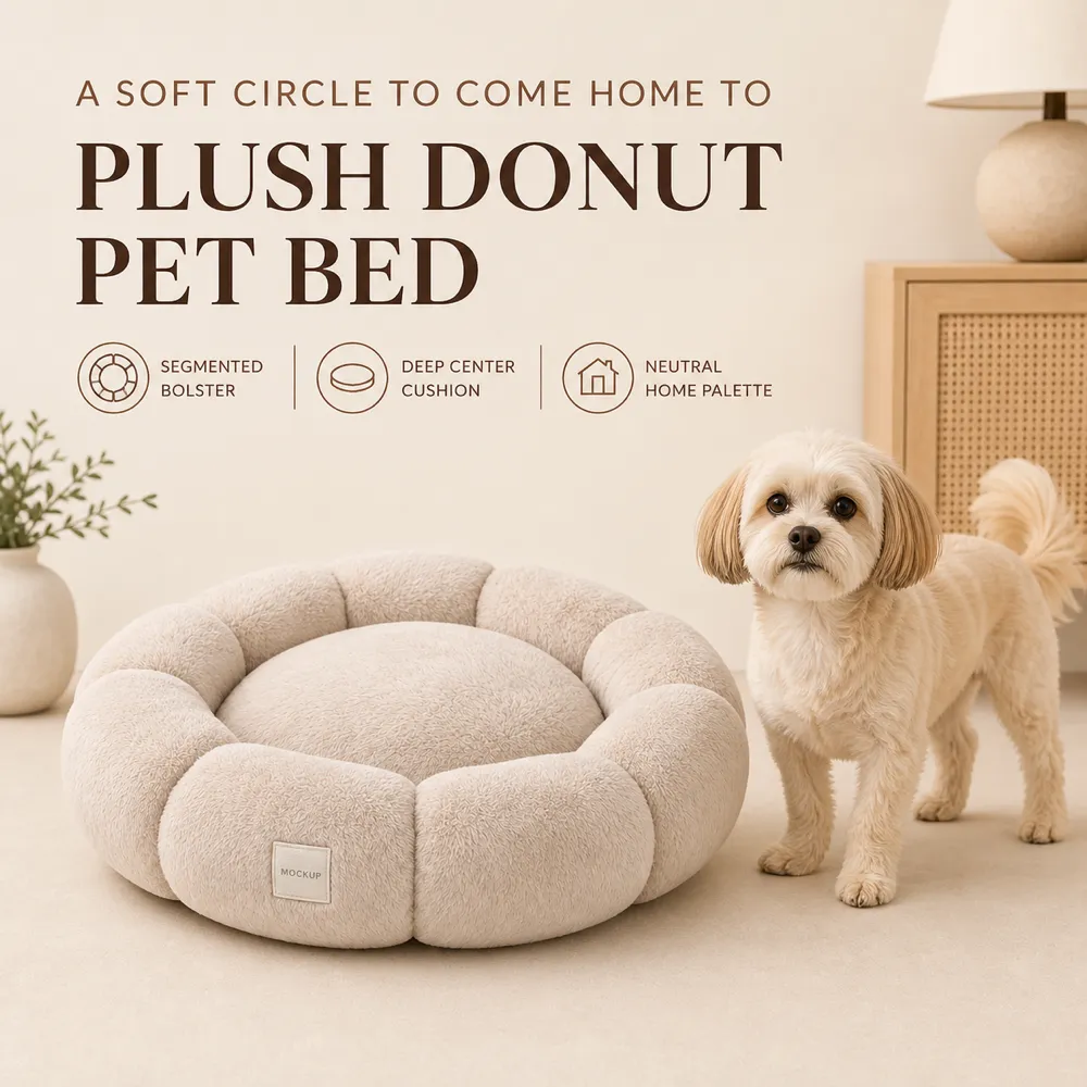 Plush Donut Pet Bed with Segmented Bolster｜AI Image Generation Prompts