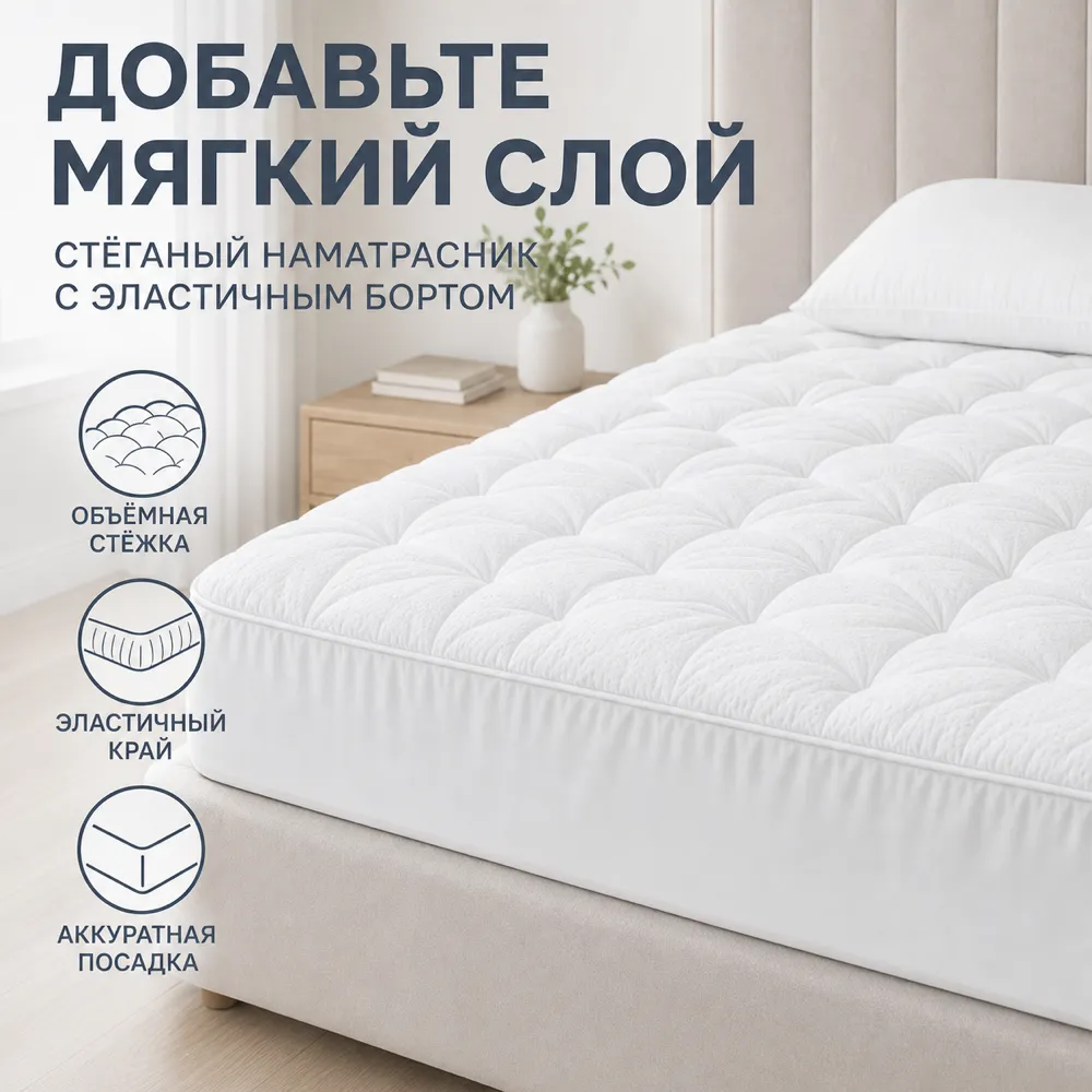 White Quilted Mattress Protector with Elastic Edge｜AI Image Generation Prompts
