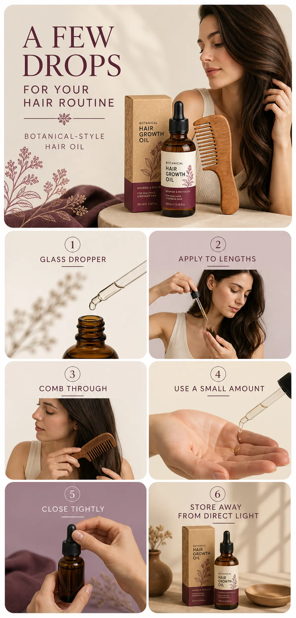 Botanical Hair Growth Oil Usage Guide｜AI Image Generation Prompts