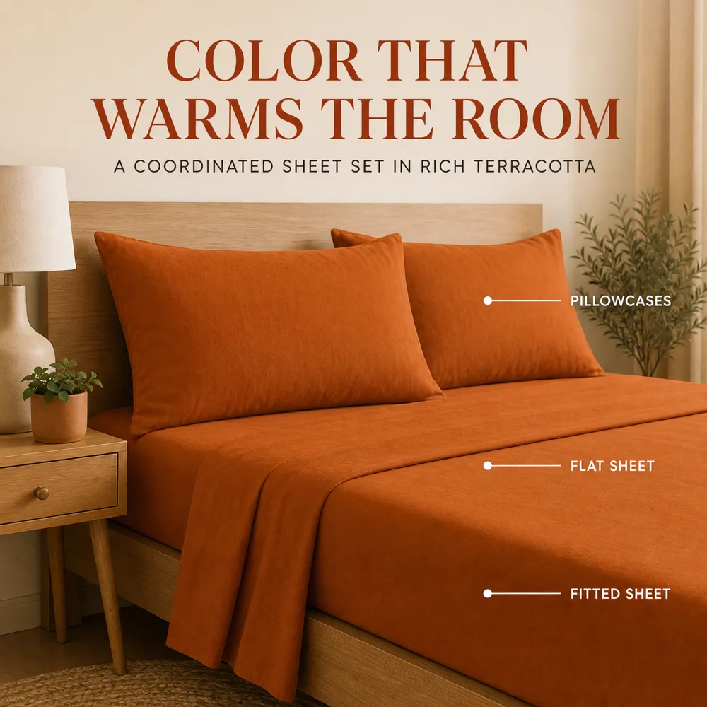 Terracotta Coordinated Sheet Set for Bedroom｜AI Image Generation Prompts