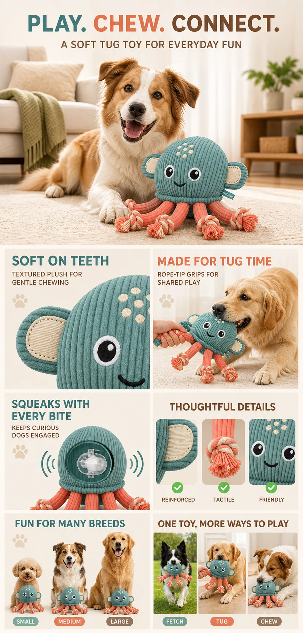 Soft Plush Octopus Dog Toy for Tug and Chew｜AI Image Generation Prompts