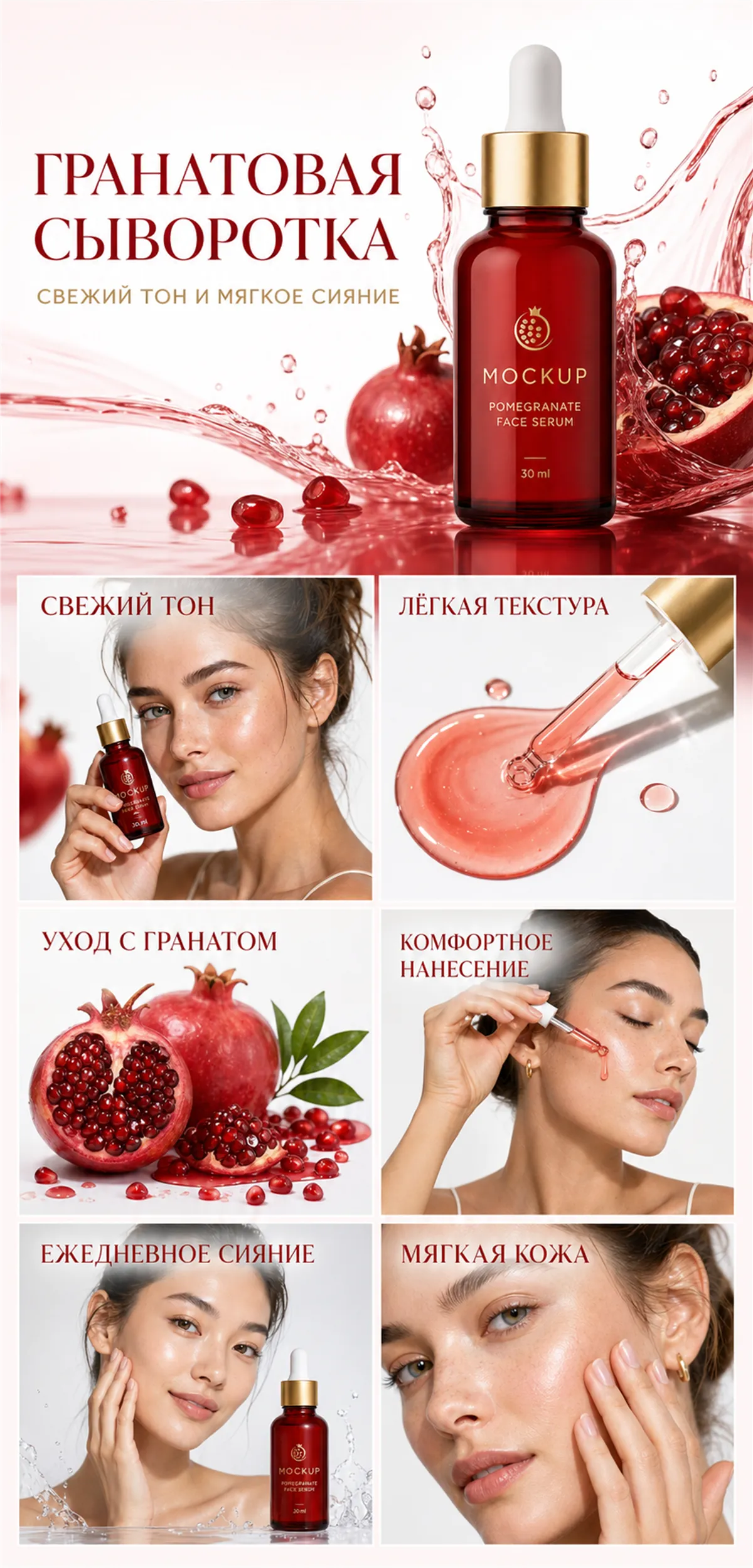 Pomegranate Face Serum Mockup with Fresh Fruit｜AI Image Generation Prompts