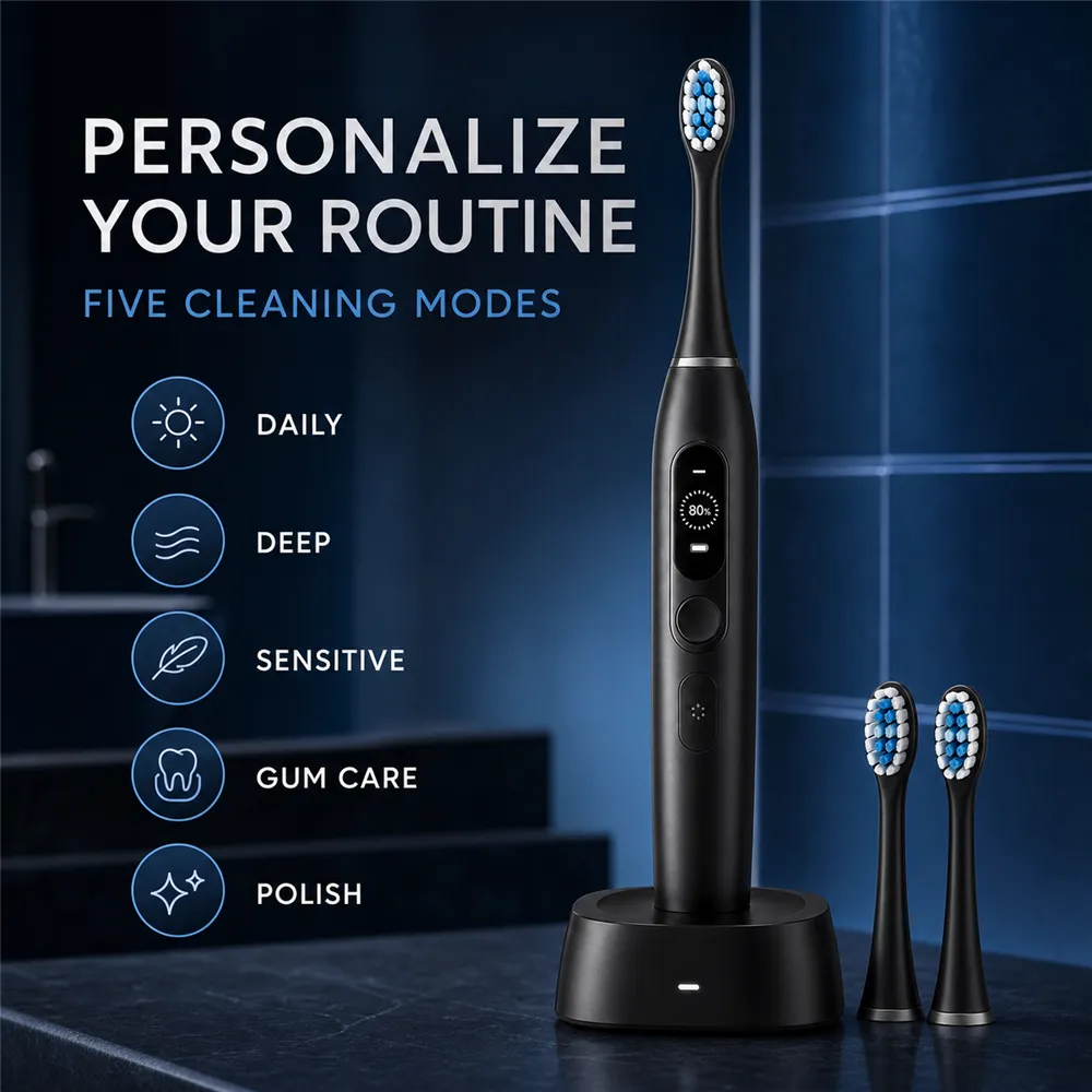 Black Electric Toothbrush with Five Cleaning Modes｜AI Image Generation Prompts