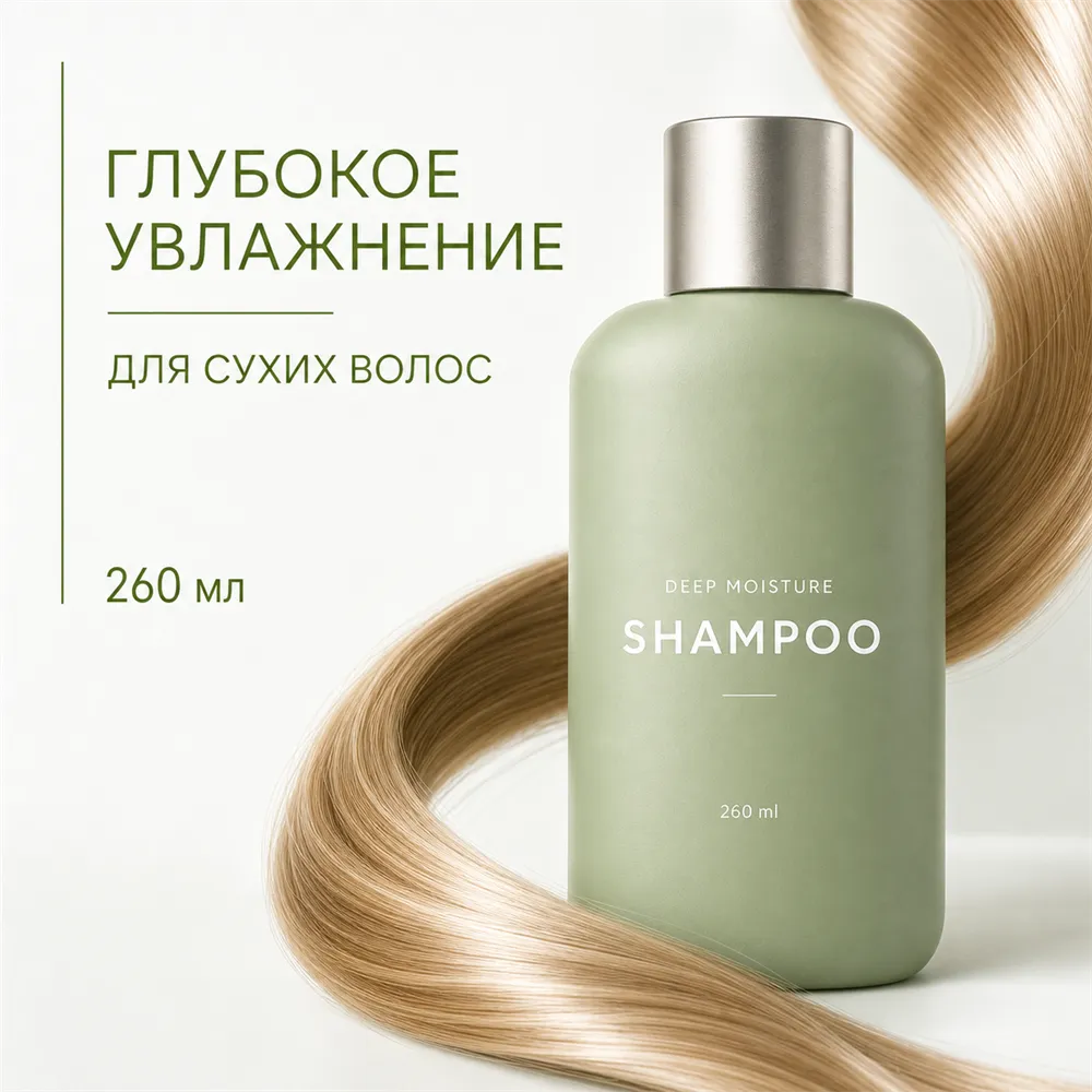 Deep Moisture Shampoo Bottle with Flowing Blonde Hair｜AI Image Generation Prompts