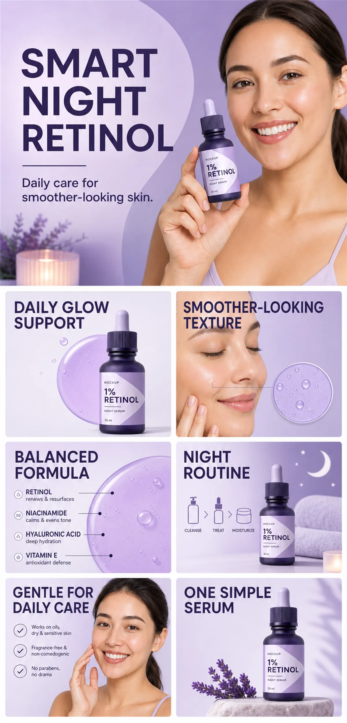 Smart Night Retinol Serum for Smoother Skin｜AI Image Generation Prompts