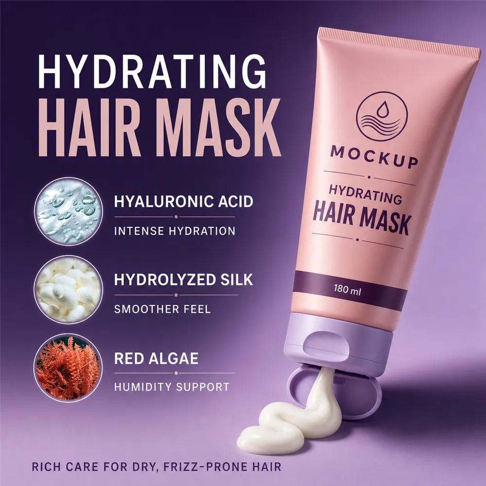 Hydrating Hair Mask Product Mockup with Ingredients｜AI Image Generation Prompts