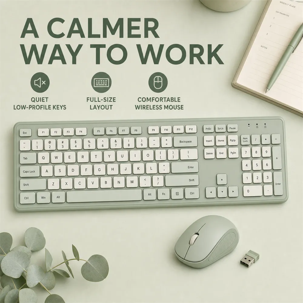 Quiet Full-Size Wireless Keyboard and Mouse Set｜AI Image Generation Prompts